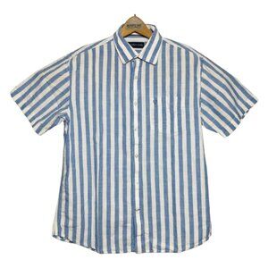 Allen Solly White & Blue S/S Compacted Ctn Btn Down w/ Pocket Mens Size 42 Large